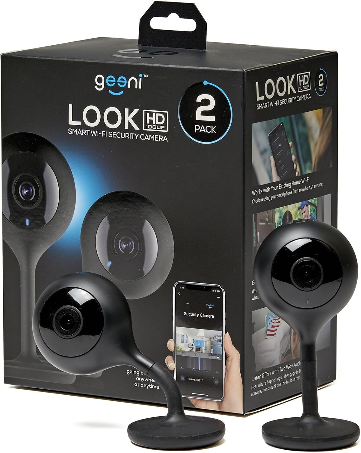 Geeni Look Indoor Smart Security Camera, 1080p HD Surveillance with 2-Way Talk and Motion Detection, Works with Alexa and Google Home, No Hub Required (2 Pack)