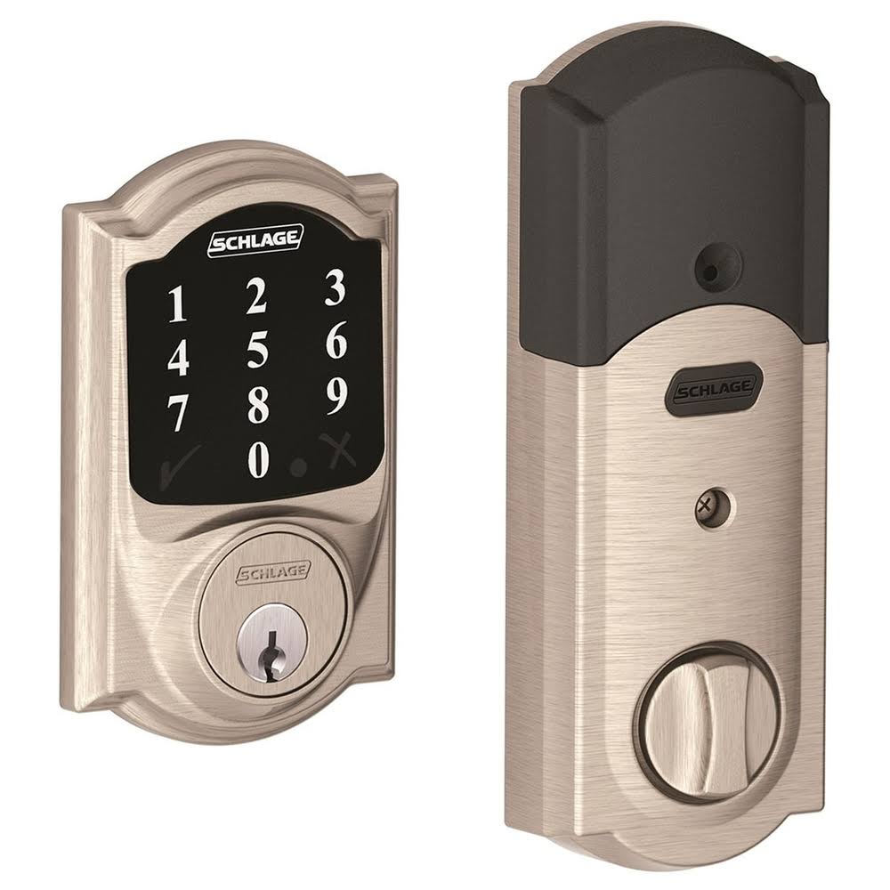 Schlage BE468ZPCAM619 Camelot Connect Electronic Touchscreen Deadbolt with Z-Wave Plus Technology Satin Nickel