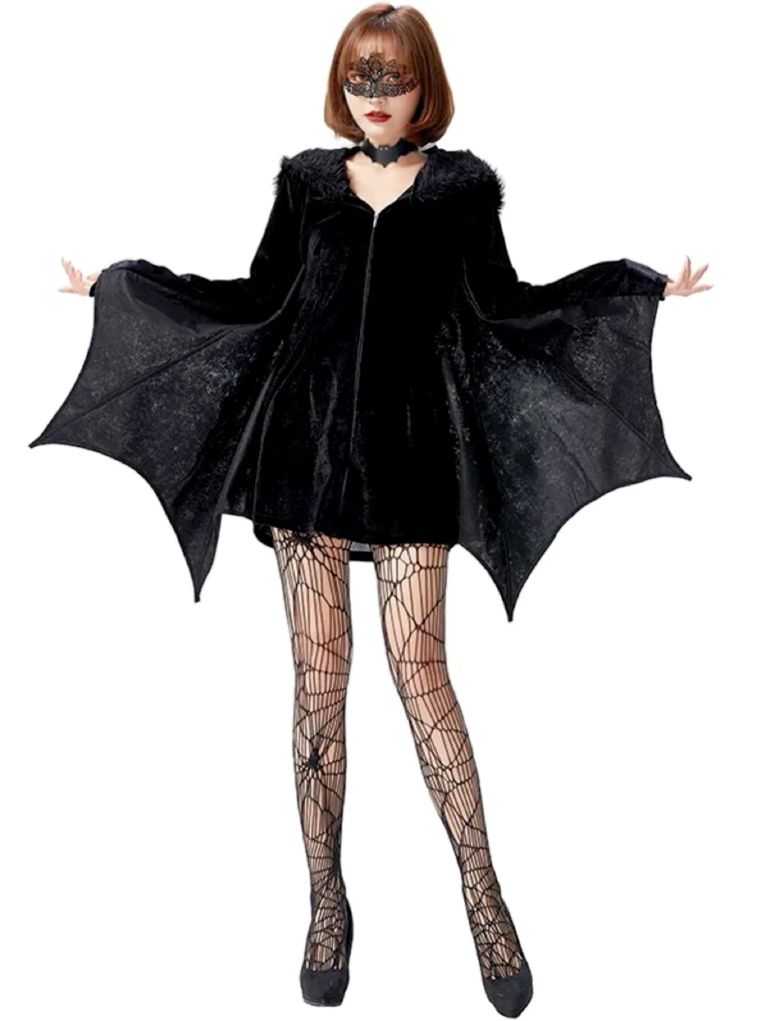 'Nocturne Shadow' Halloween Velvet Bat Wings Body Suit