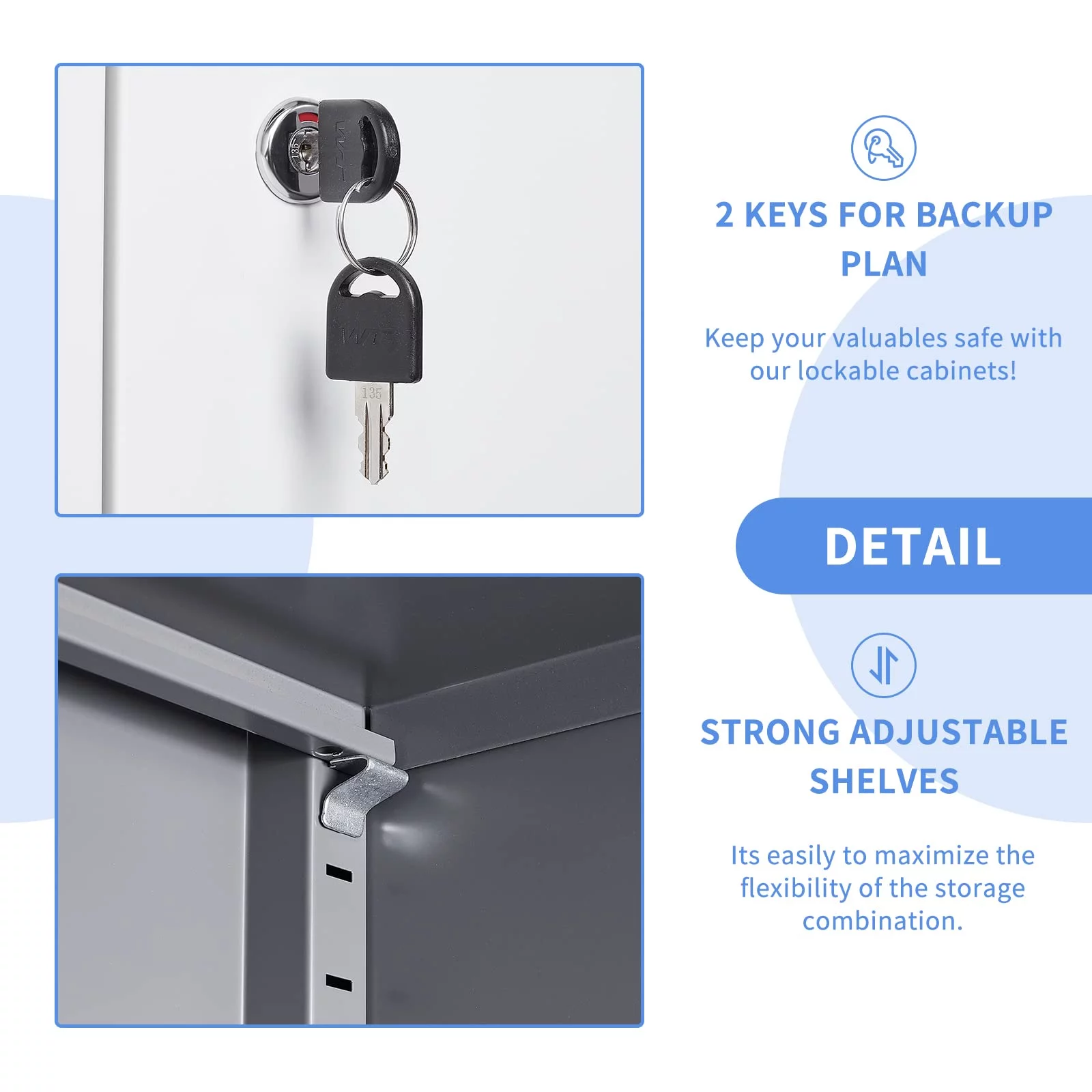 Fesbos Metal Storage Locking Cabinet with 4 Doors and 2 Adjustable Shelves,71" Lockable Garage Tall Steel Cabinet,for Home Office,Living Room,Pantry,Gym,Commercial Storage