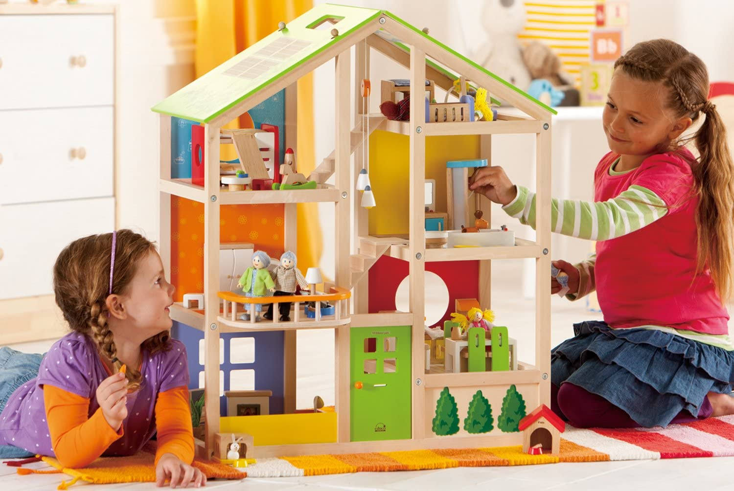 Hape All Seasons Kids Wooden Dollhouse by Award Winning 3 Story Dolls House Toy