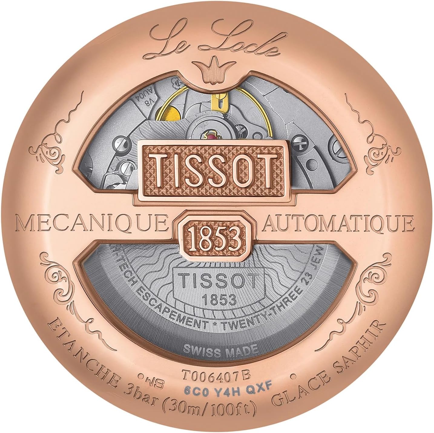 Tissot Mens Le Locle Powermatic 80 316L Stainless Steel case with Rose Gold PVD Coating Automatic Watches, Black, Leather, 19 (T0064073605300)