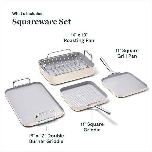 Caraway Square Cookware Set - Square Pans Set - Perfect for Griddling, Toasting, Searing, Roasting, and More - Non-Stick Ceramic Coated Pans - Non Toxic, PTFE & PFOA Free - Marigold