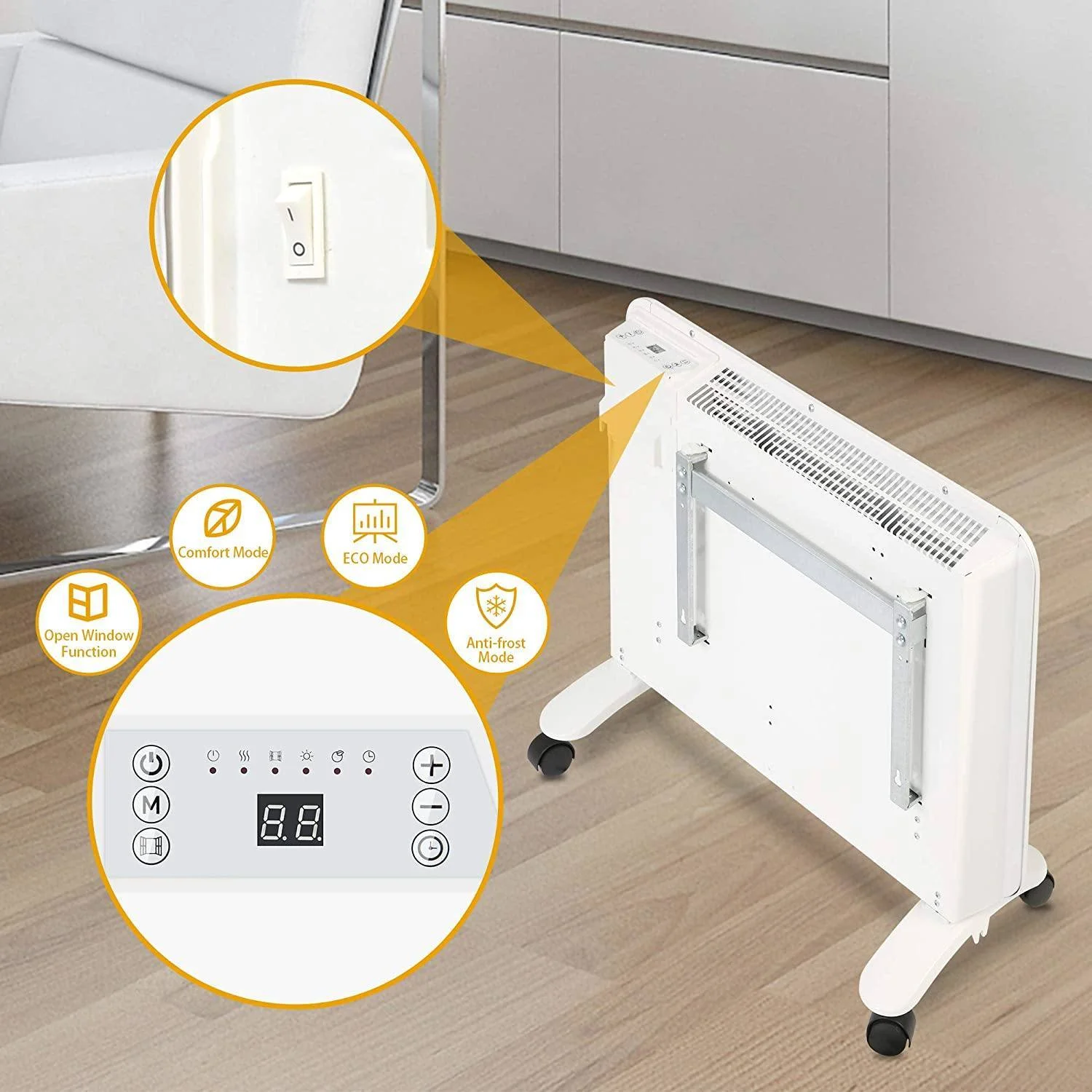 1000W Electric Radiator Space Heater, Portable Electric Heater, Full Room Quiet Panel Heater With Adjustable Thermostat, Led Display