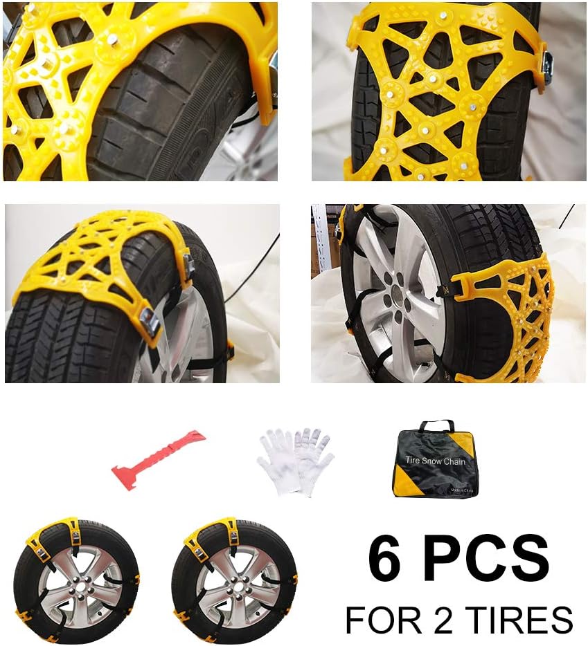 Soyond Snow Chains Car Anti Slip Snow Tire Chains Adjustable Anti-Skid Chains Car Tire Snow Chains for Car/SUV/Trucks Tire Width 6.4-10.9" 165-275mm Pack of 2