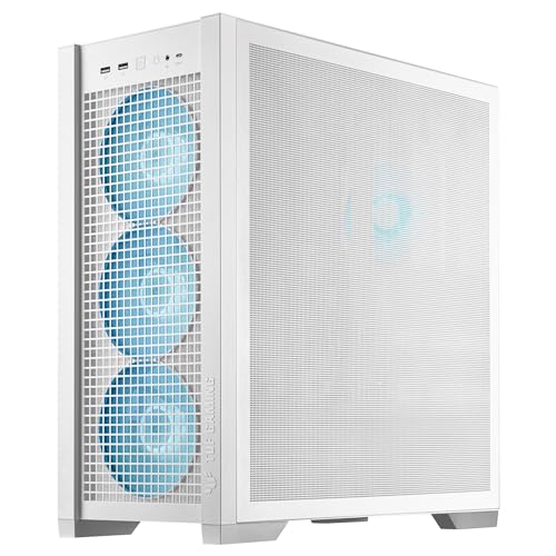 ASUS TUF Gaming GT302 ARGB ATX Mid-Tower PC Case – Four 140 x 28 mm ARGB Fans for High Airflow, Interchangeable Tempered Glass or Mesh Side Panels, Supports BTF Hidden-Connector Motherboards | White