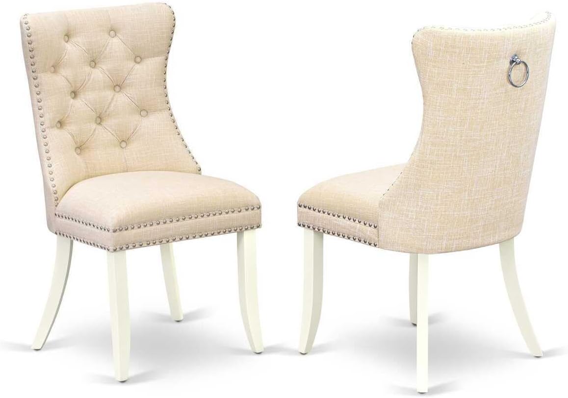9 Piece Dining Set Includes A Rectangle Kitchen Table with Mediterranean Magic Leaf and 8 Padded Chairs, Linen White