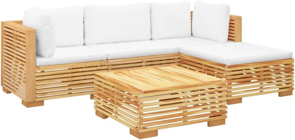5 Piece Patio Lounge Set with Cushions Solid Wood Teak,【Wooden Garden Lounge Set with Cushions】 Durable & Comfortable Patio Furniture for Outdoor Spaces Outdoor Furniture Sets, Patio Furniture Sets