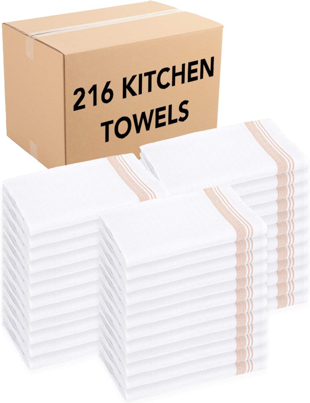 Arkwright Herringbone Kitchen Towels (Oversized 20x28, 216 Bulk Case Pack) - Perfect 100 Percent Cotton Dish Towel, Tea Towel (Blue Stripes)