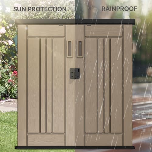 YITAHOME Outdoor Storage Cabinet with 2 Shelves, Waterproof Resin Horizontal Tool Shed, Lockable 15 cu. ft. Storage Shed for Patio, Garden, Yard, Dark Gray