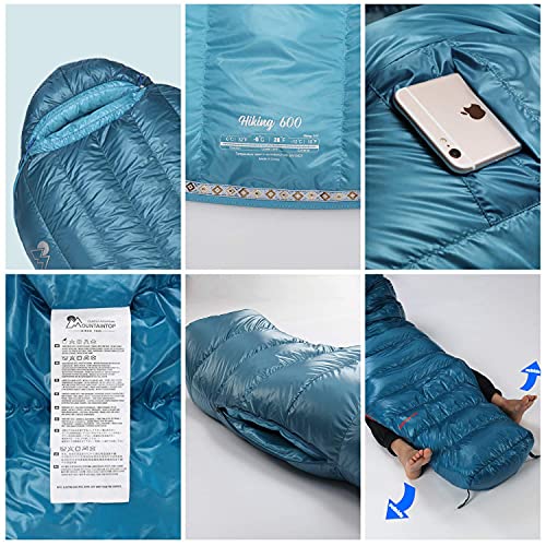 Mountaintop Ultralight Mummy Down Sleeping Bag 650 Fill Power Duck Down Suits for 32 Degree F for Camping Hiking Backpacking