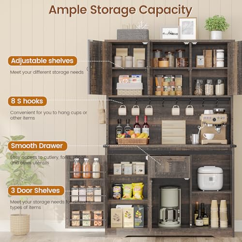 Kitchen Pantry Cabinet, Farmhouse Kitchen Cabinet with Drawer, Sliding Barn Doors Storage Cabinets with Adjustable Shelves for Dining Room, White