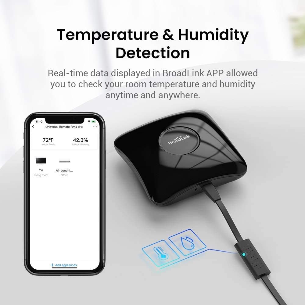 BroadLink RM4 pro Smart IR/RF Remote Control Hub with Sensor Cable-WiFi IR/RF Blaster for Smart Home Automation, TV, Curtain, Shades Remote, Works with Alexa, Google Assistant, IFTTT (RM4 pro S)