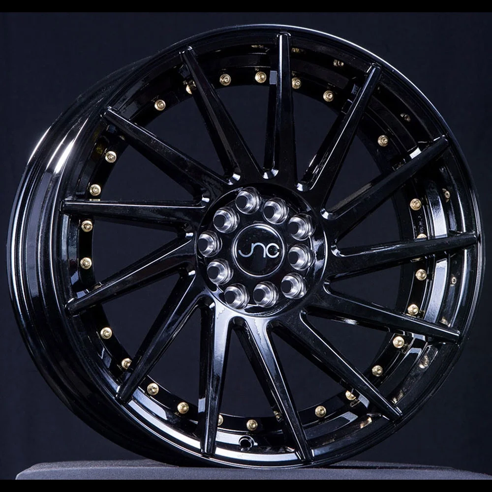 For 19X9.5 inch (1 Single Wheel Only) JNC Wheels - 19" JNC051 Gloss Black/Gold Rivet Rim - 5X120 JNC Wheels-380105752601