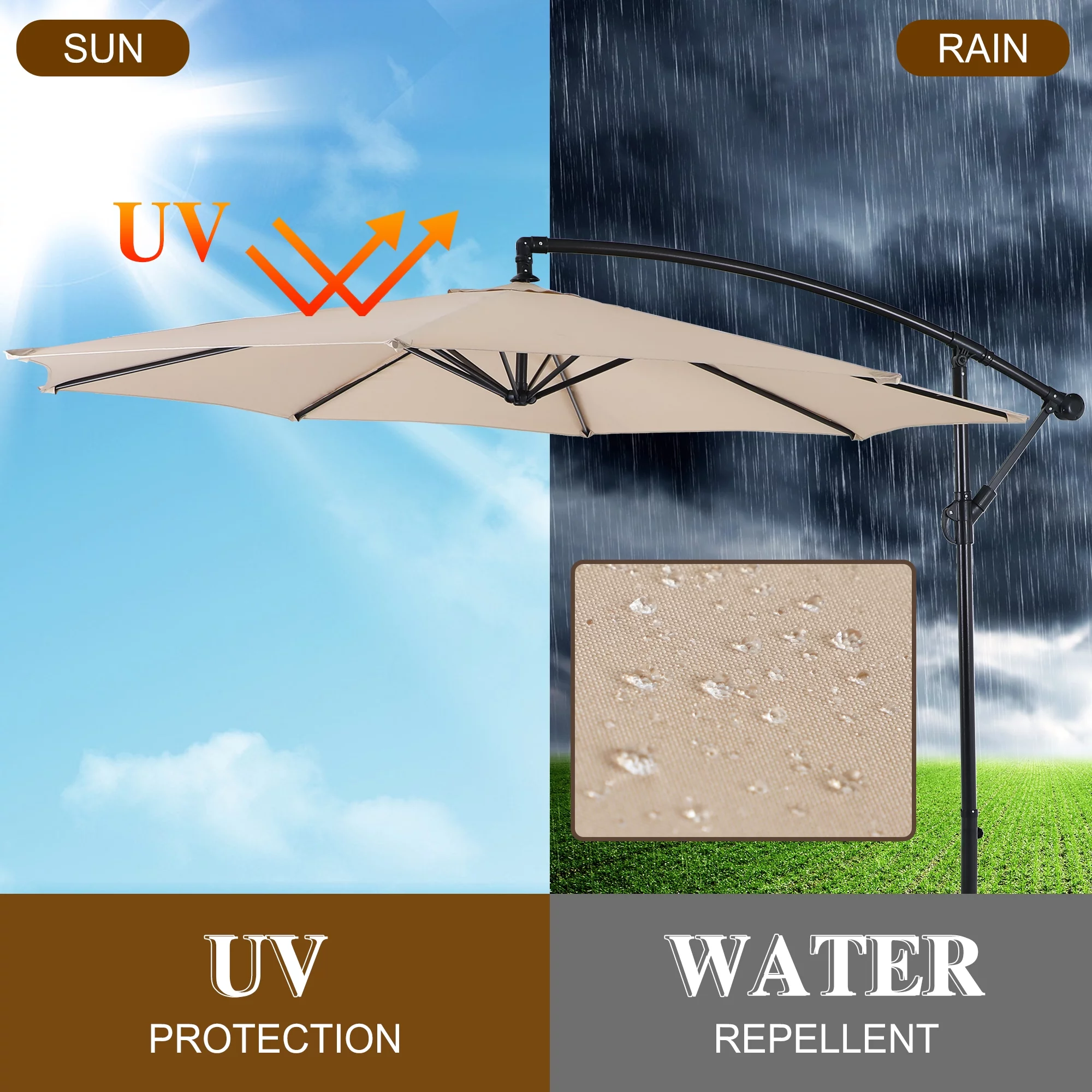 MF Studio 10ft Patio Offset Cantilever Umbrellas with 8 Steel Ribs and Crank Handle Beige
