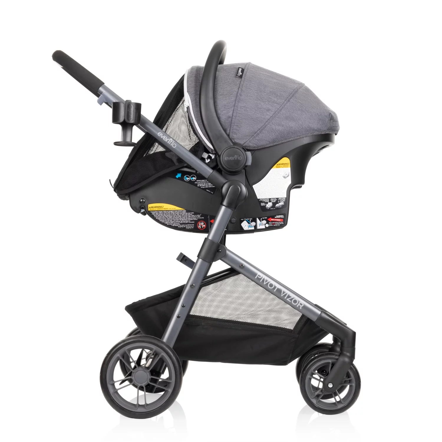Evenflo Pivot Vizor Travel System with LiteMax Infant Car Seat (Chasse Black), Unisex