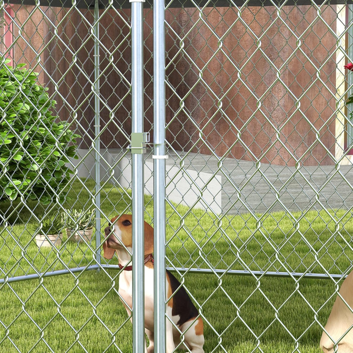 PawHut 13.4' x 11.5' x 8.8' Dog Kennel Outdoor Dog Run with Waterproof, UV Resistant Roof, Lockable Door, for Medium and Large-Sized Dogs, Silver