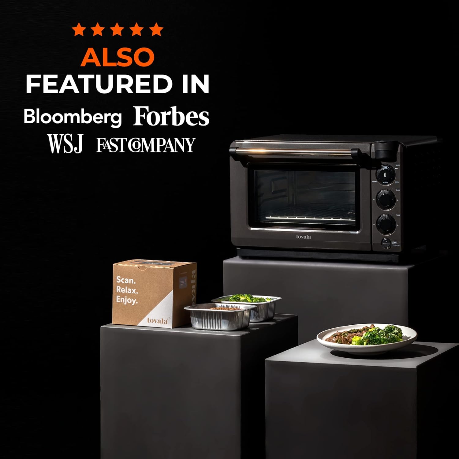 Tovala Gen 2 Smart Steam Large Countertop WiFi Oven | 5 Mode Programmable Oven and Smartphone Controlled | Toast, Steam, Bake, Broil and Reheat | Black & Stainless Steel Convection and Toaster Oven
