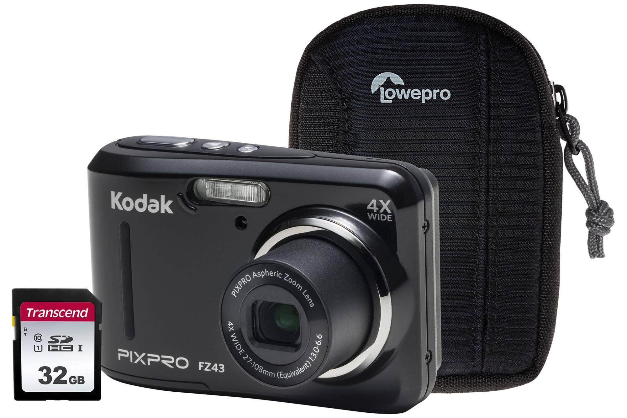 Kodak Pixpro Fz43 16MP 4X Zoom Compact Camera 32GB SD Card u0026 Case - Black