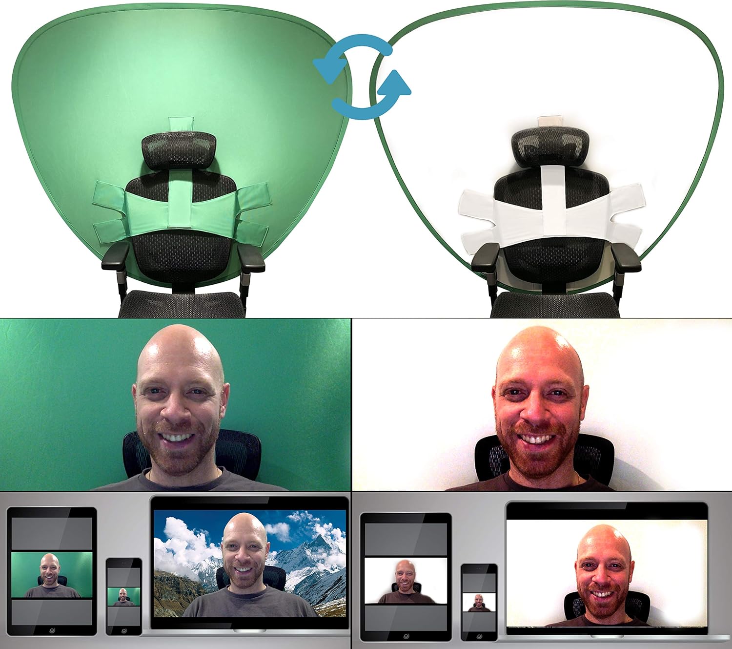 StreamScreen Work from Home Video Conferencing Dual-Sided Webcam Background Privacy Green Screen Chair - Green Screen for Zoom Background Chair Green Screen