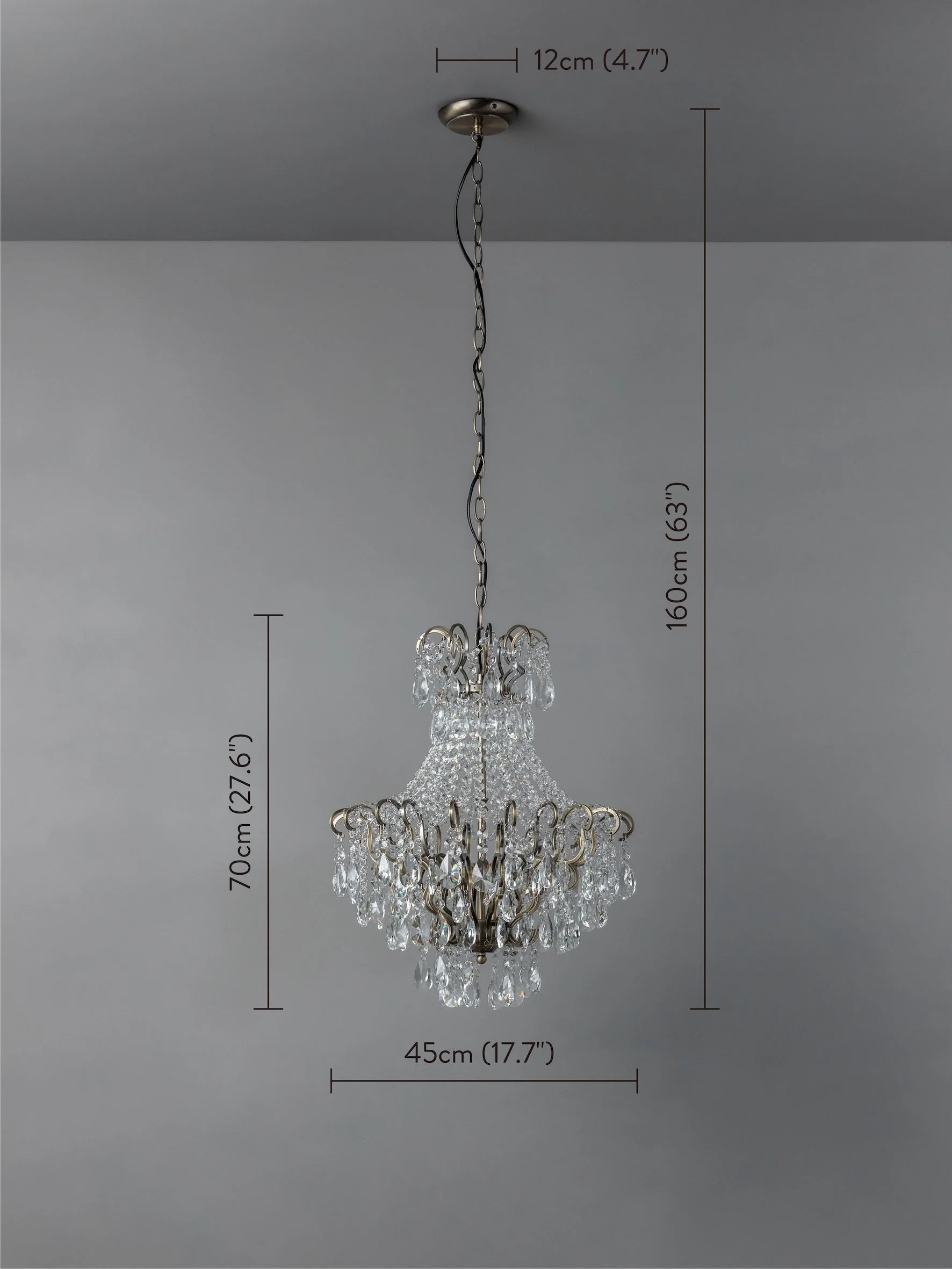 Lina - 4 light antique brass crystal glass chandelier