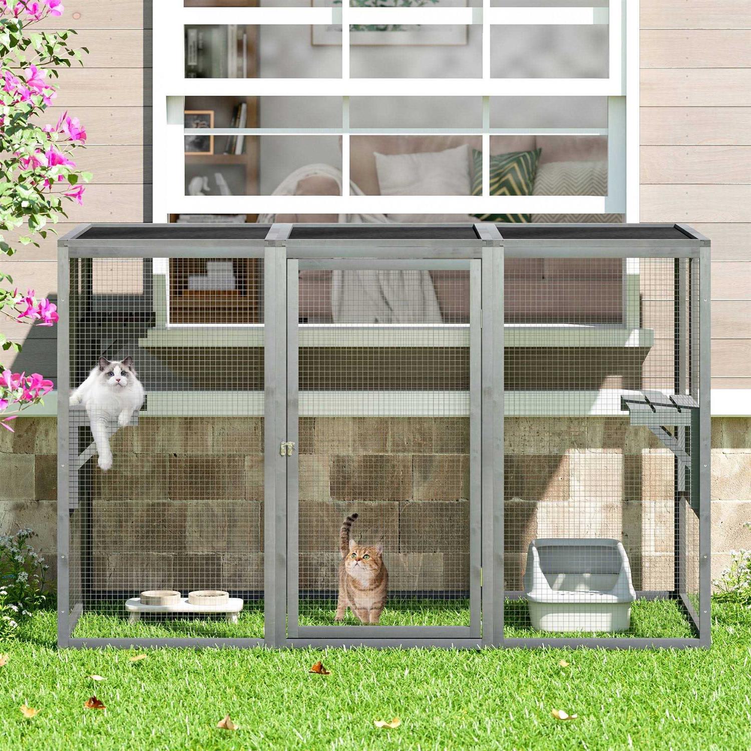 Coziwow Outdoor Cat House Enclosure Pet Cage Catio W/ Asphalt Roof - Pet Supplies online store