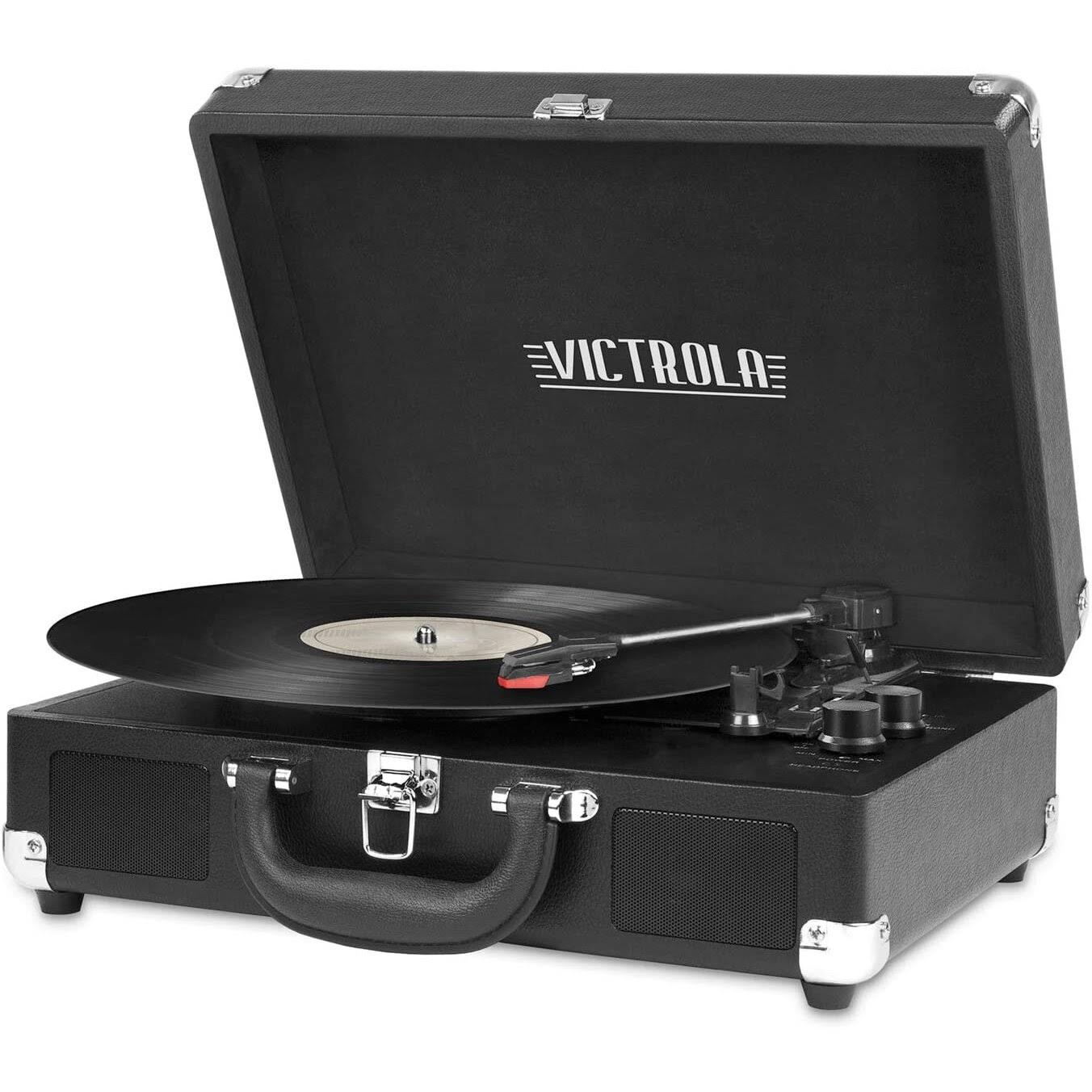 Victrola Bluetooth Portable Suitcase Record Player with 3-Speed Turntable, Black