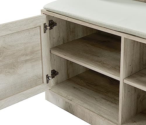 Hall Tree with Storage Bench 3-in-1 Entryway Bench with Coat Rack and Shoe Cabinet Wood Coat Hanger with Open Shelves and Cushioned Bench for Hallway Living Room Mudroom, Walnut