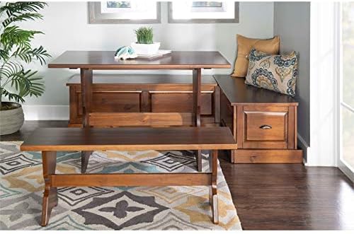 Linon Montery 3 Piece Backless Patio Conversation Indoor Kitchen Breakfast Corner Nook Set with Hidden Storage, Walnut Brown Finish