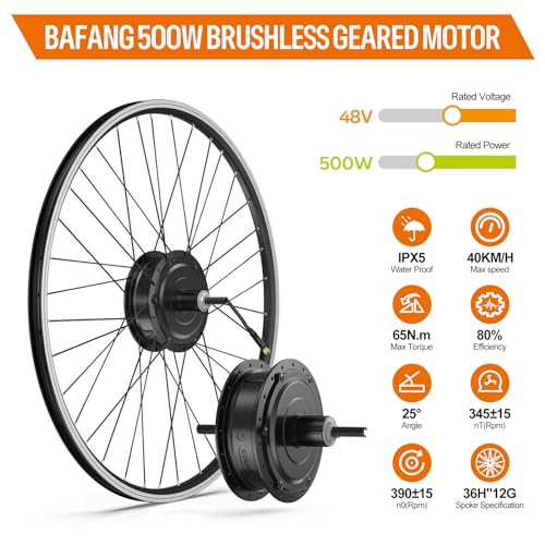 Bafang Ebike Conversion Kit:48V 500W Rear Hub Motor Fit for 700C/28/29" Wheel MTB/Road Commuter Bicycle,Brushless Geared Motor with LCD Display & PAS & Battery (Optional) for Rear Cassette Wheel