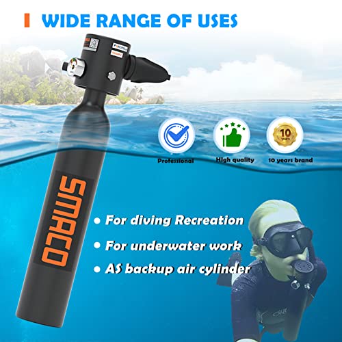 SMACO S300Plus Double Scuba Tank Scuba Diving Tank with 0.5L Capacity Supports 6-12 Minutes Underwater Breath Time Inflatable Small Scuba Cylinder for Shallow Water Free Diving/Underwater Work