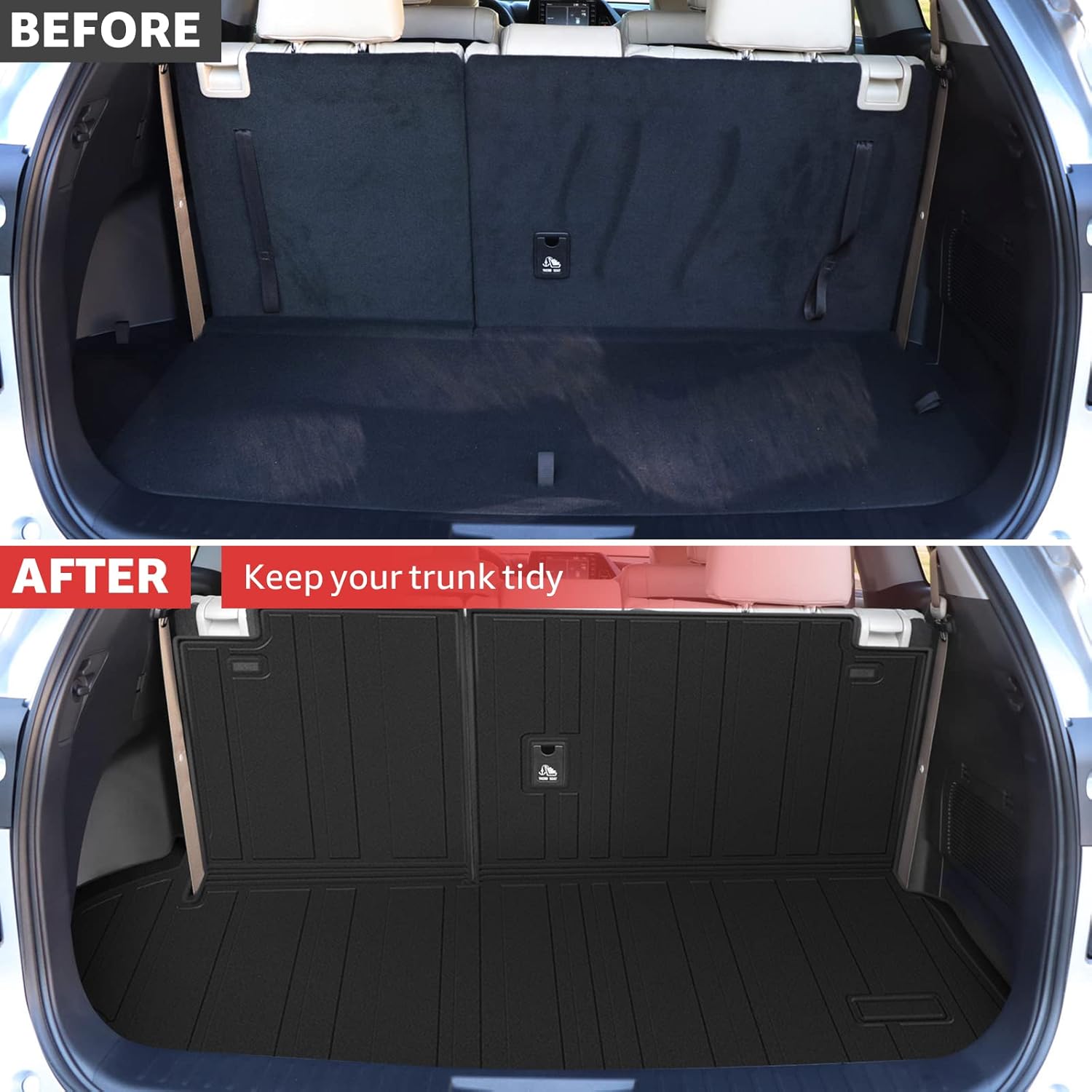 Cargo Trunk Mat for 2020 2021 Toyota Highlander, Customed TPE All-Weather Rear Trunk Liner Accessories (Only Fit Without Subwoofer in Cargo Area) Pack of 2