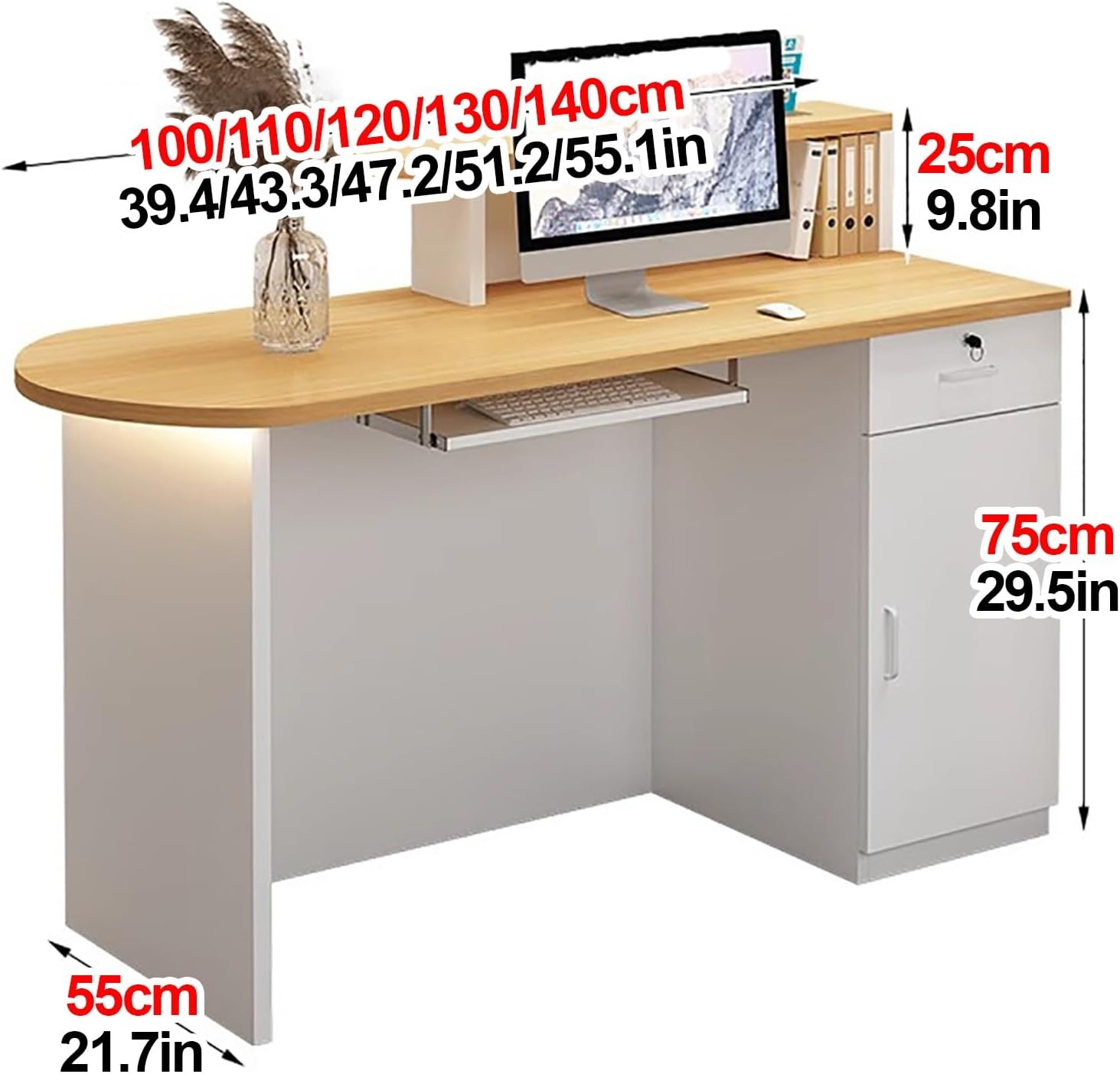 Office Reception Counter Desk with LED Lights, Front Counter Desk with Lockable Drawer, Retail Counter Checkout, Cashier Desk, for Lobby Retail Clothing Salon Shop Hotel (J 1)