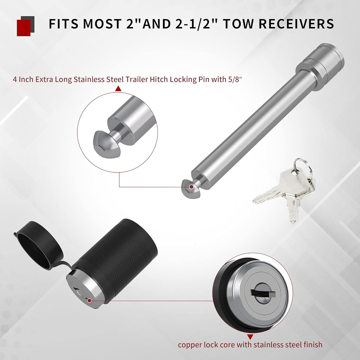 YITAMOTOR Adjustable Trailer Hitch Ball Mount, Fits 2.5-Inch Receiver, 6-Inch Drop Hitch w/Forged Aluminum Shank, 2-Inch and 2-5/16-Inch Combo Stainless Steel Tow Balls with Double Pin Key Locks