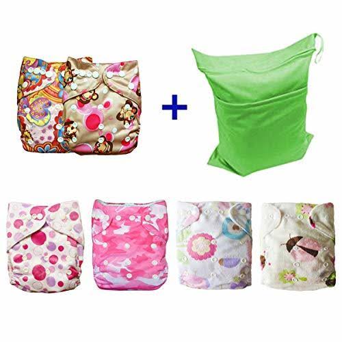 Babygoal Baby Cloth Diapers, One Size Reusable Washable Pocket Nappy, 6pcs Cloth