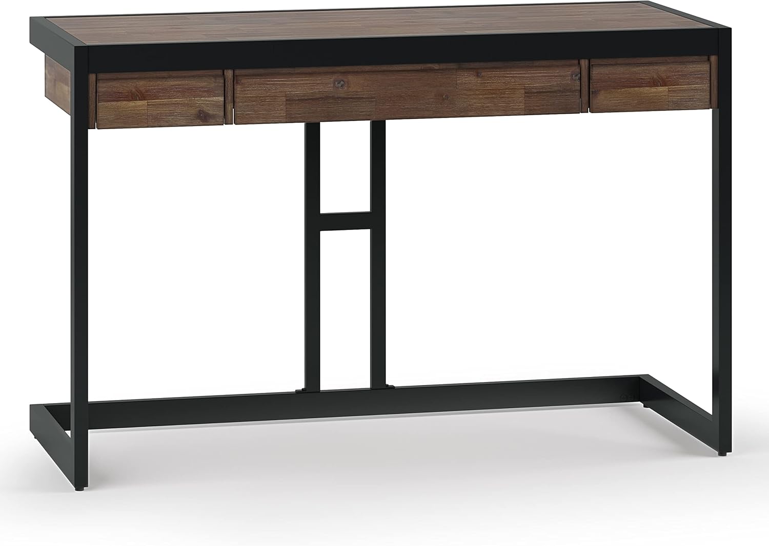 Solid Acacia Wood Modern Industrial 48 Inch Wide Small Desk in Rustic Natural Aged Brown Contemporary Urban Rectangular Metal Wood Stained