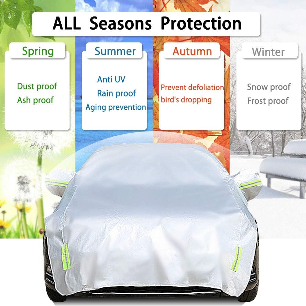 Konnfeir Half Car Cover with Cotton All Weather Car Body Covers Outdoor Indoor for All Season Waterproof Windproof Dustproof Snowproof Universal Car Half Cover (Fit Hatchback Length 158'' to 173'')