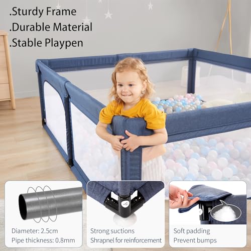 Baby Playpen,Large Playpen for Babies and Toddlers,Baby Play Pen Play Yard with Door, Sturdy Baby Fence with Safety Gate,Baby Play Yard with Soft Breathable Mesh,79”x59”Baby Gate Playpen,Black