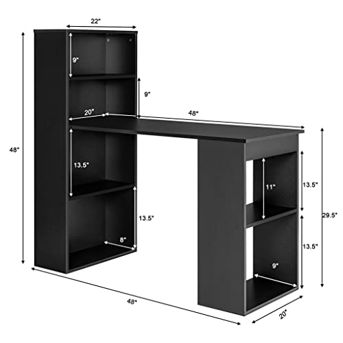Computer Desk Writing Workstation Office with 6 Tier Storage Shelves in Black Desk (D As shown)