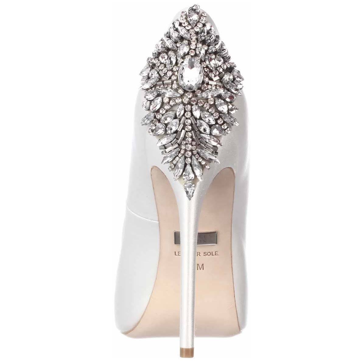 Badgley Mischka Kiara Jeweled Satin Peep-Toe Pumps, Size: 8, White