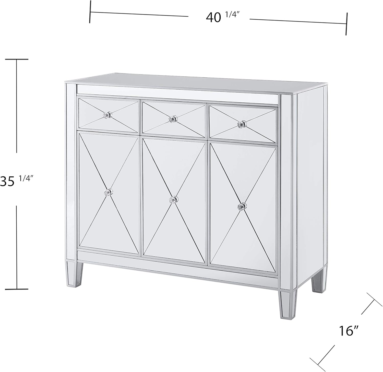 SEI FURNITURE Mirage Cabinet, Mirrored with matte silver trim.
