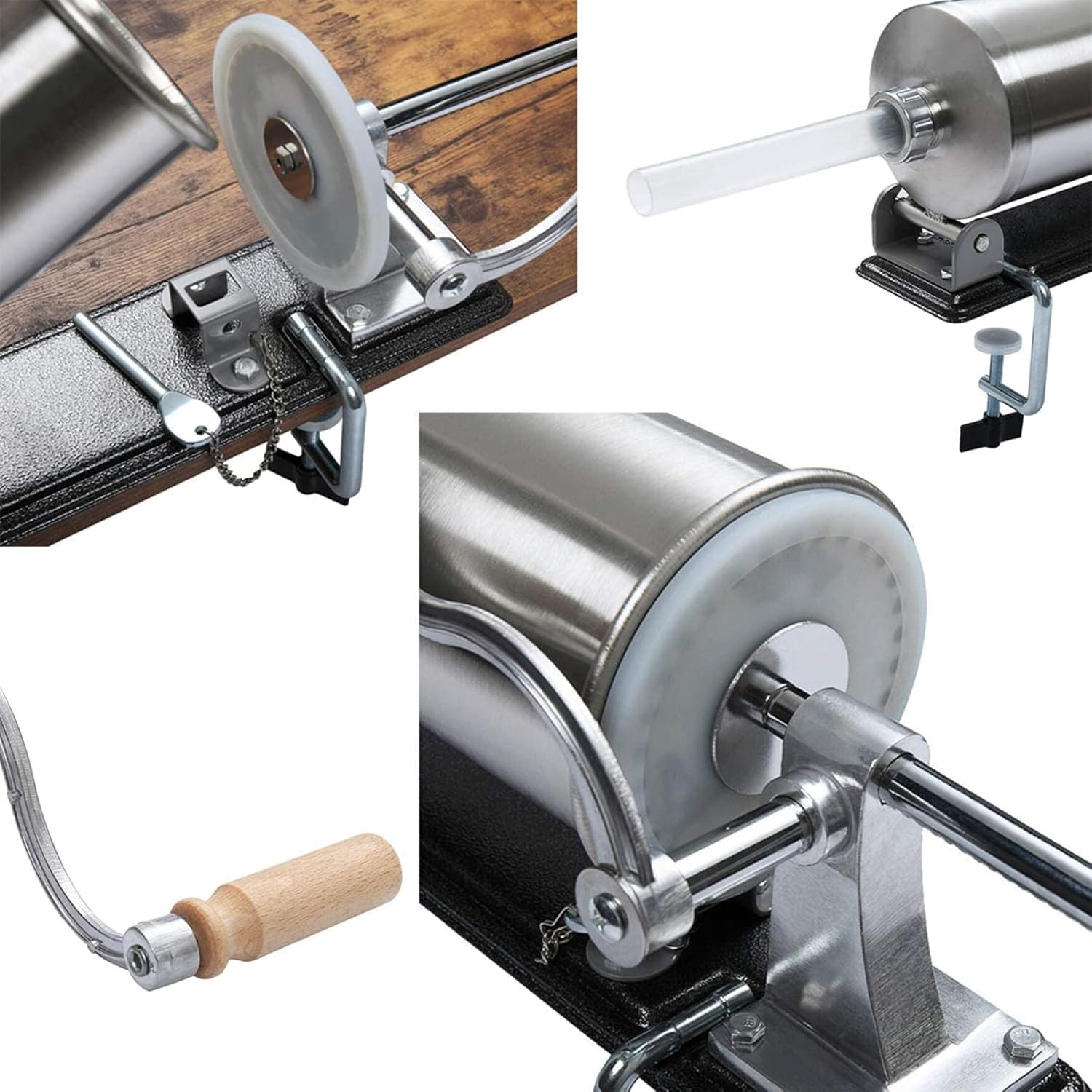Sausage Stuffer Machine, 6LBS/3L Stainless Steel Horizontal Sausage Stuffer Maker Manual Sausage Filler with 4 Filling Tubes, for Commercial or Home Use