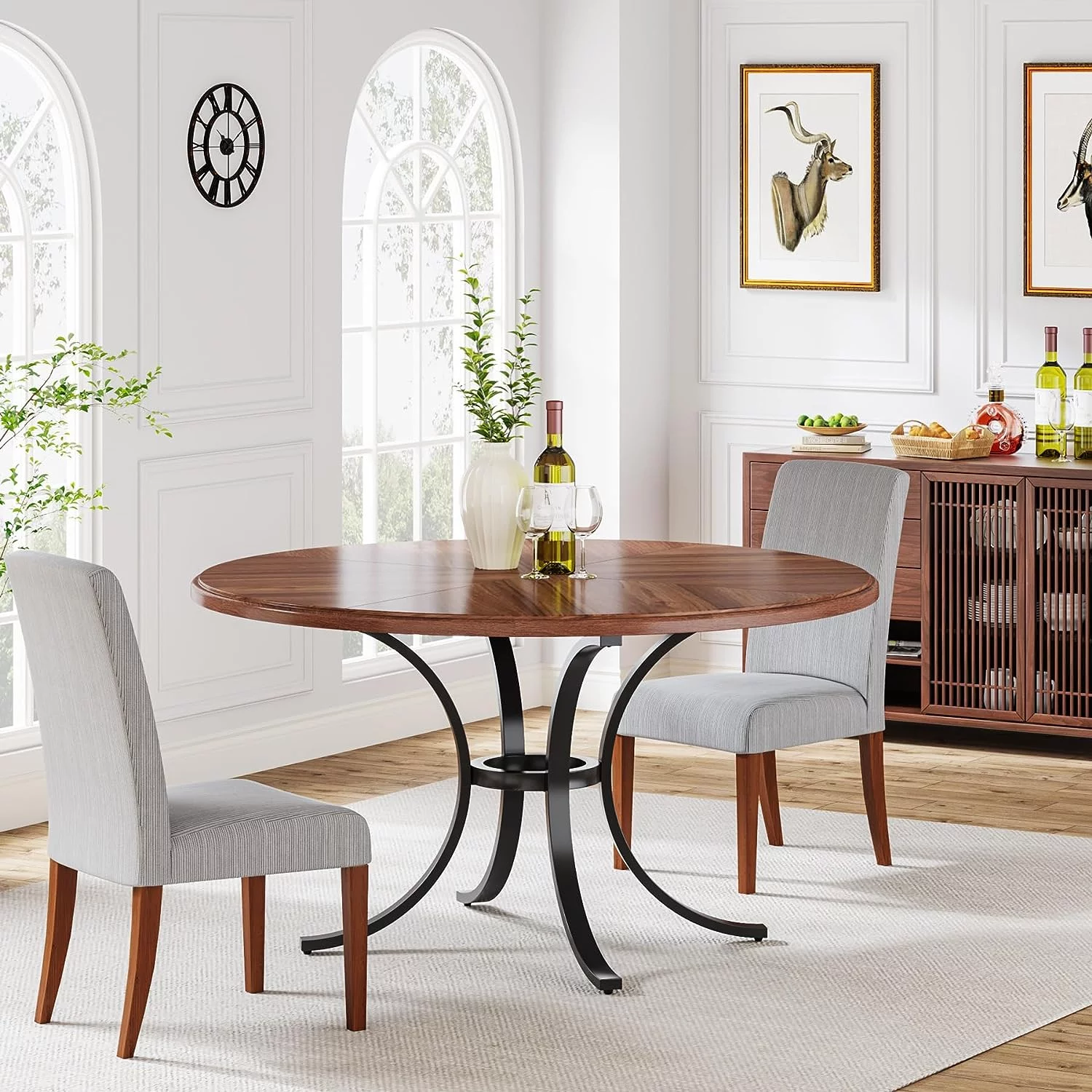 Tribesigns Round Dining Table for 4-6 People, Farmhouse Kitchen Dining Room Table