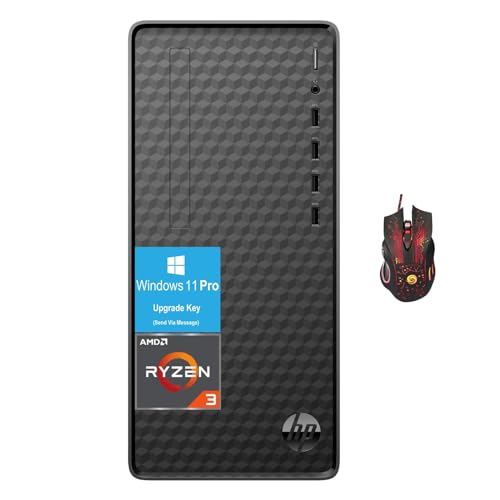 HP Everyday Desktop Computer PC - AMD Ryzen 3 5300G Processor(up to 4GHz), 32GB RAM, 1TB PCIe SSD, 2TB HDD, for Business, Study, Videos, and Gaming, Wi-Fi, Bluetooth, Windows 11 Pro with Gaming Mouse