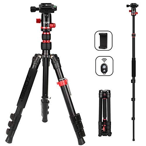 Zomei M5 Camera Tripod Lightweight Travel Tripod Monopod 2 in 1 Portable Camera Tripod Stand with 360 Degree Ball Head, Remote Bluetooth and Phone