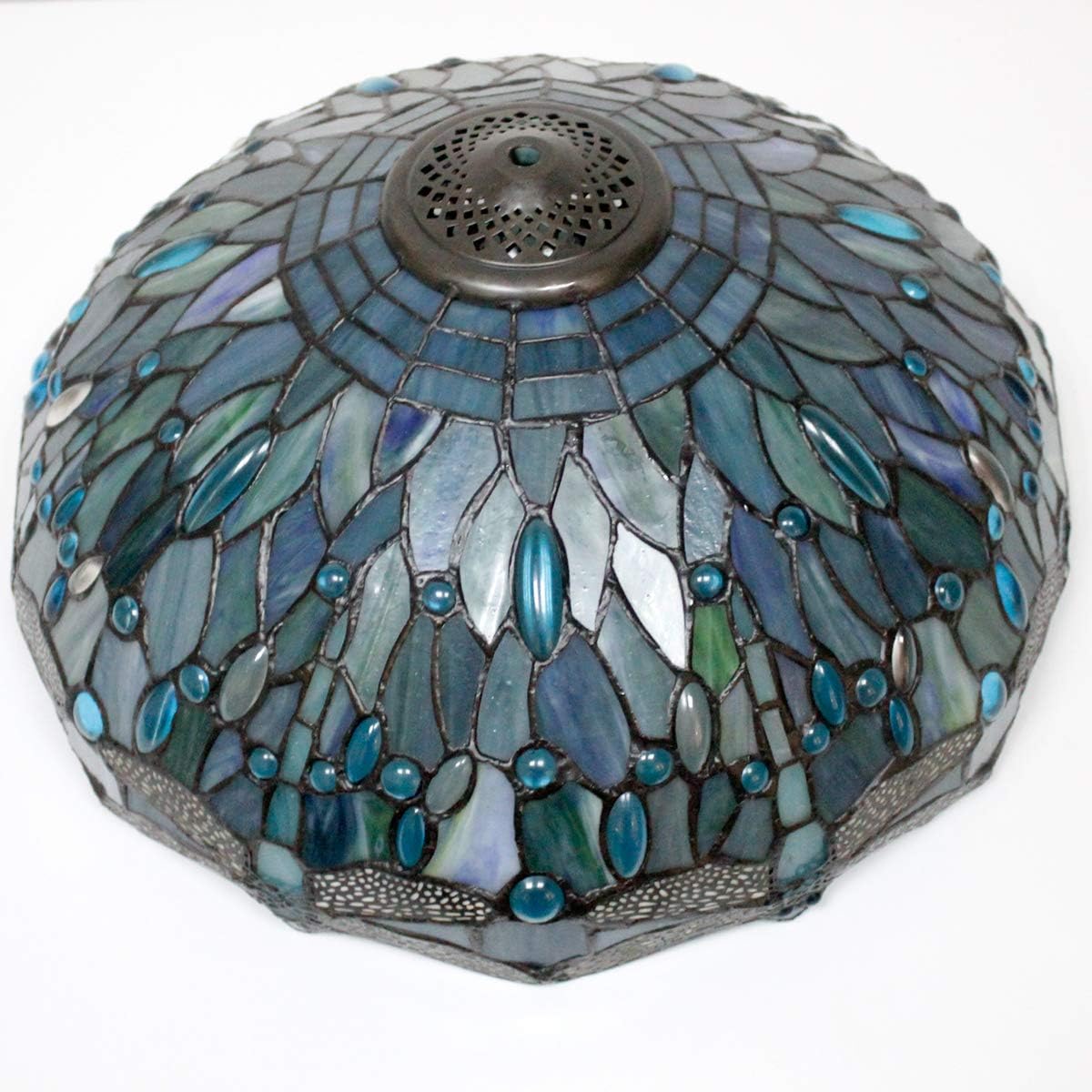 WERFACTORY Tiffany Lamp Sea Blue Stained Glass Bedside Table Lamp Dragonfly Style Desk Reading Light Metal Base 16X16X24 Inches Decor Bedroom Living Room Home Office S147 Series