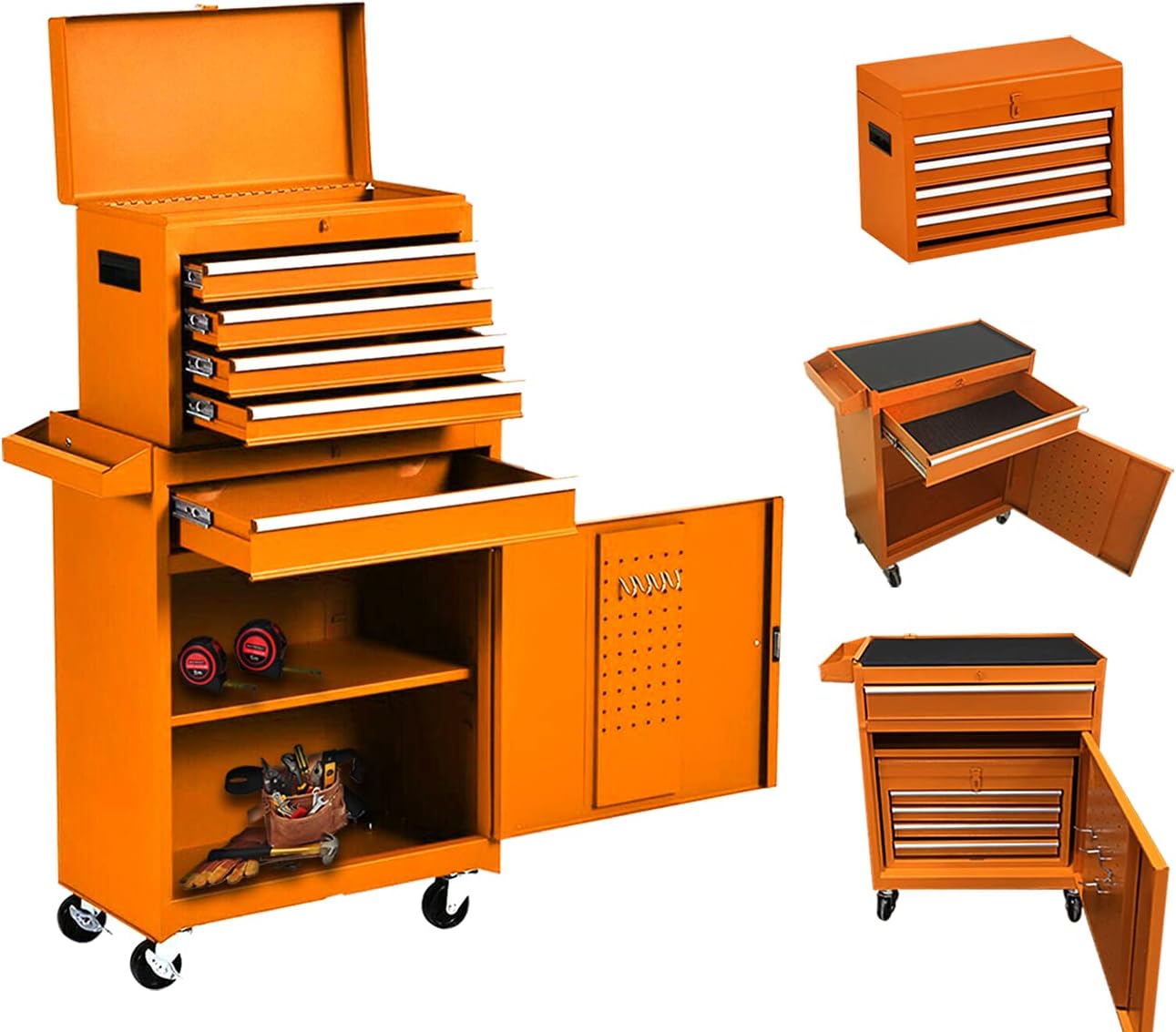 5-Drawer Rolling Tool Chest, Keyed Locking System Tool Box Big Tool Cabinet with Sliding Drawers and 4 Universal Wheels, Movable Toolbox for Workshop Garage (Black)