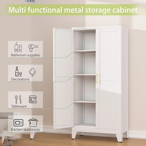 75.2" Tall Metal Pantry Cabinet, Storage Cabinets with 4 Door and 4 Adjustable Shelves, Black Kitchen Pantry Storage Cabinet, Freestanding Cupboard for Kitchen Dining Room Living Room Bathroom