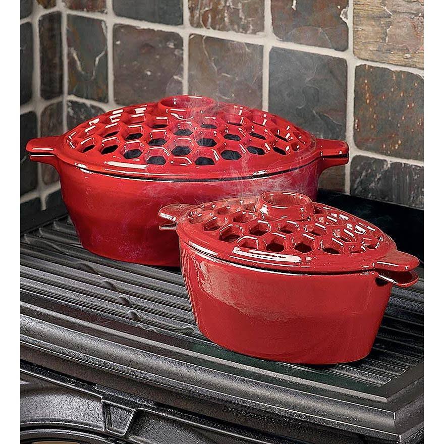 Plow u0026 Hearth 1.5 qt. Cast Iron Lattice Wood Stove Steamer - Red