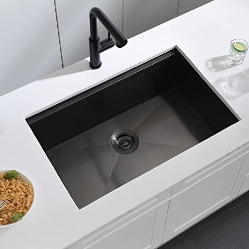 30 In Black Undermount Workstation Kitchen Sink - Dorzom 30”x19” In Metallic Matte Black Stainless Steel Under Mount 18 Gauge 10 Inch Deep Single Bowl Workstation Ledge Kitchen Sink with Accessories